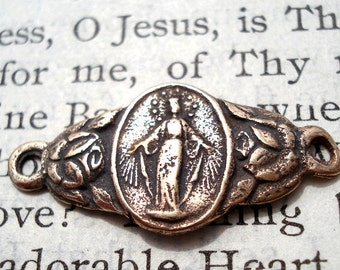 Miraculous Medal - Link - Bronze or Sterling Silver - Connector - Bracelet Link - Double Connector - Two-Sided - Reproduction - Made in USA