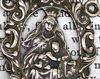 Large Rosary Center - Scapular - Our Lady of Mount Carmel - Bronze or Sterling Silver - Spanish Rosary Center - Reproduction