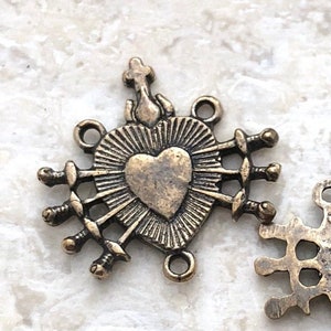 Seven Sorrows of Mary - Chaplet Center - Rosary Center - Bronze or Sterling SIlver - Bronze Rosary Parts -  Reproduction - Made in USA