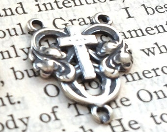Cross Rosary Center - 5/8" - Bronze or Sterling Silver - Made in the USA  (R93-236)