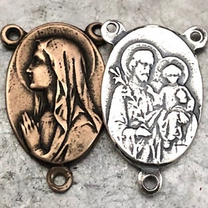 St Joseph Rosary Center - Bronze or Sterling Silver - Our Lady - Rosary Center - St Joseph - Child Jesus - Bronze Rosary Parts
