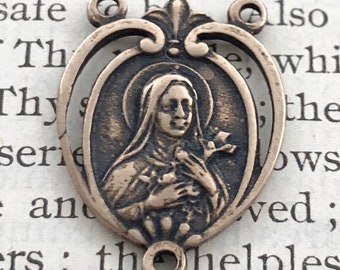 St. Therese of Lisieux - 3/4" - Rosary Center - Chaplet Center - Bronze or Sterling Silver - St. Therese of the Child Jesus