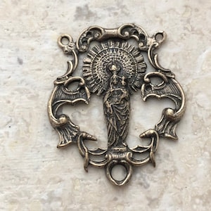 Large Rosary Center - Our Lady of Pillar - 7/8&quot; - Bronze or Sterling Silver - Nuestra Senora Del Pilar - Medal - Reproduction