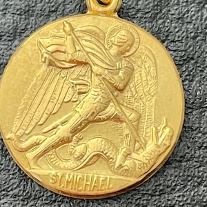 St. Michael Medal - Gold Filled - St. Michael Medal - Real Antique Medal -St. Michael - Archangel - Religious Medal - Back stamped