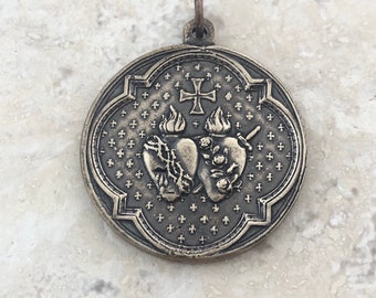 Large Holy Family Medal - Sacred Heart - Immaculate Heart Medal - Bronze or Sterling Silver - Reproduction - Made in the USA