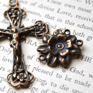 Rosary Set - Flower Center - Bronze - Vintage Replica - Made in the USA