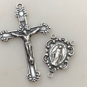 Rosary Set - Scroll - Ornate - Sterling Silver or Bronze - Bronze Rosary Supplies - Vintage Reproduction - Made in the USA (649/400)