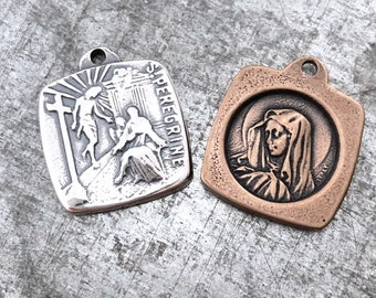 St. Peregrine Medal - Mother of Sorrows - Religious Medal - Bronze or Sterling Silver - Patron Saint for Cancer - Caritas Dei