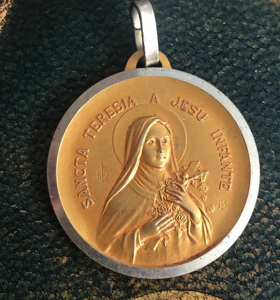 Large St Therese Gold Plated Medal - St. Therese Medal - Real Antique Medal - St. Therese - Little Flower - Religious Medal - French Antique