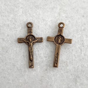 Small Crucifix - ONE - St Benedict Crucifix - Bracelet Crucifix - Bronze or Sterling Silver -  Bronze Crucifix -  Rosary Supplies (C-1562)