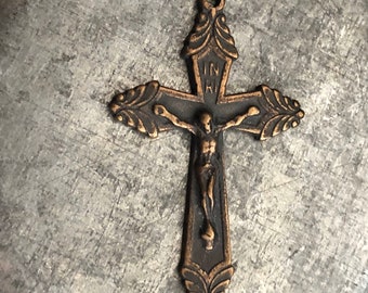 Etched Crucifix -  1 3/4"- Bronze or Sterling Silver - Vintage Replica - Made in the USA (C-569)