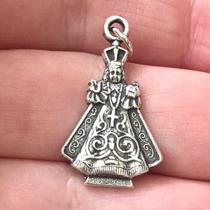 Infant of Prague - Sacred Heart - 1&quot; - Sterling Silver - Antique Reproduction - Made in the USA  (M-1325)