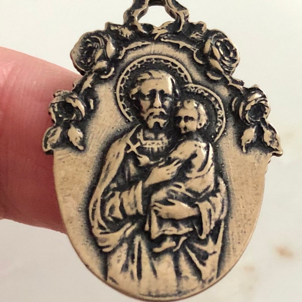 St. Joseph Medal - Immaculate Heart of Mary Medal - Bronze or Sterling Silver - St Joseph with Child Jesus - Reproduction - Made in USA