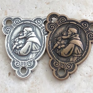 St. Anthony of Padua - Rosary Center -  Bronze or Sterling Silver - St. Anthony Rosary Center -  Bronze Rosary Parts - Reproduction