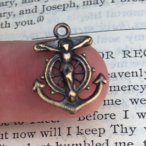 Crucifix - Small Anchor Crucifix - 1 5/8 - Bronze or Sterling Silver - Anchor Charm - Rosary Crucifix - Bronze Rosary Supplies (CD-627)