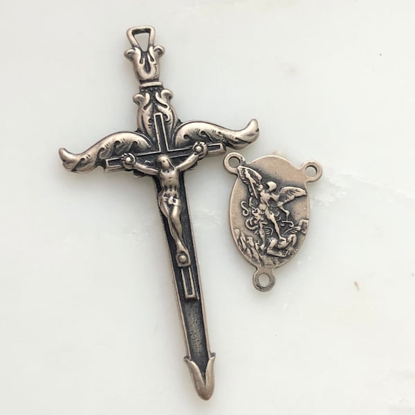 Rosary Set - St. Michael Rosary - St Michael's Sword - Bronze or Sterling SIlver - Bronze Rosary Supplies - Reproduction - Made in the USA