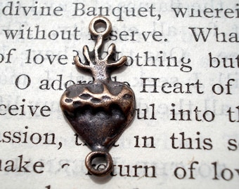 Sacred Heart Link  - ONE - Sacred Heart  - Bronze or Sterling Silver - Reproduction - Pater Bead - Sacred Heart Connector - Milagro (L-317)