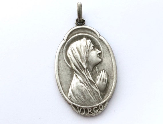 Large Silver Virgo Maria Medal - Mary Medal - Rea… - image 4