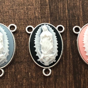 Rosary CENTER ONLY - Our Lady of Guadalupe - Cameo Rosary Center -  Filigree Crucifix - Filigree Rosary - Silver Tone Rosary Parts