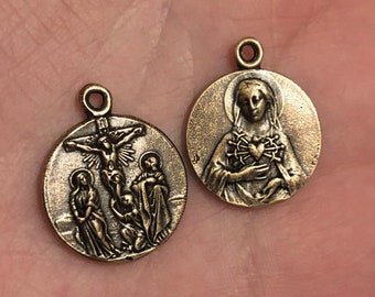 Seven Sorrows of Mary Medal - MEDAL ONLY - Seven Sorrows of Mary Chaplet - Bronze or Sterling Silver - Crucifix Medal