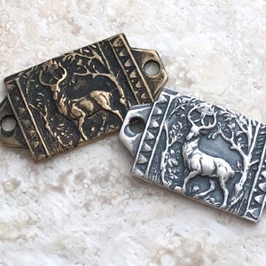 St. Hubert - Holy Deer - Bronze or Sterling Silver - Bracelet Link - Pater Bead - Deer Connector - Patron of hunters - Reproduction