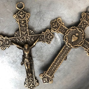 Crucifix - Sacred Heart of Jesus - 2&quot; - Bronze or Sterling Silver - Bronze Rosary Parts - Made in USA - Caritas Dei