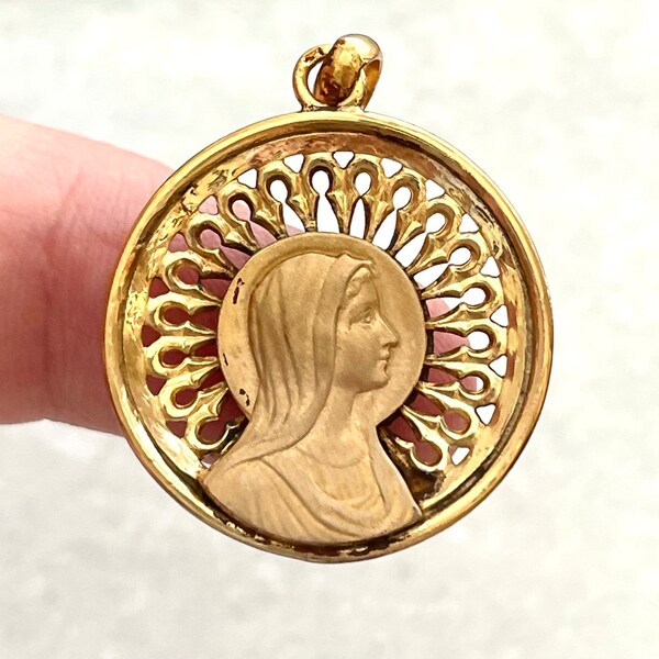 Gold Plated Virgin Mary Medal - Real Antique French Medal - French Medal - Religious Medal - Gold Plated