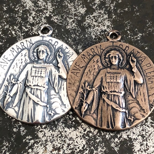 St. Gabriel - Annunciation Medal - French Replica Medal - Bronze or Sterling Silver - Catholic Medal - Made in USA