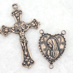 Rosary Center - Sacred Heart SET - Bronze  or Sterling Silver - Bronze Rosary Parts - Reproduction