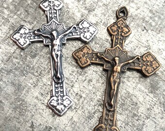 Ornate Crucifix - Crucifix - Bronze or Sterling Silver - Crucifix Pendant - Reproduction - Made in the USA