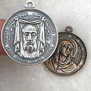 Veronica’s Veil - Holy Face of Jesus Medal - Bronze or Sterling Silver -  Mother of Sorrows Medal - Shroud - Made in the USA