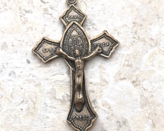 St Benedict Crucifix  - 1 5/8" - Bronze or Sterling Silver - Crucifix - Hope Crucifix - Hail the Cross Our Hope -Bronze Rosary Supplies