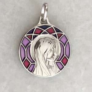 Sterling Silver Mary Medal - Limited Stock! - French Enamel Medal - French Reilgious Medal - Enamel - Blessed Mother - Our Lady
