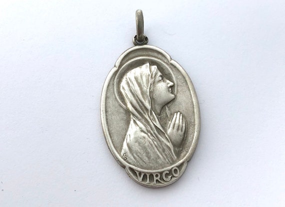 Large Silver Virgo Maria Medal - Mary Medal - Rea… - image 2