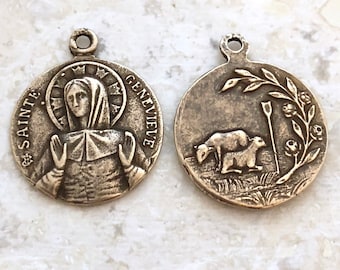 St. Genevieve Medal - Patron Saint of Paris - Bronze or Sterling Silver - Bronze Religious Medal - Religious Medal - Reproduction