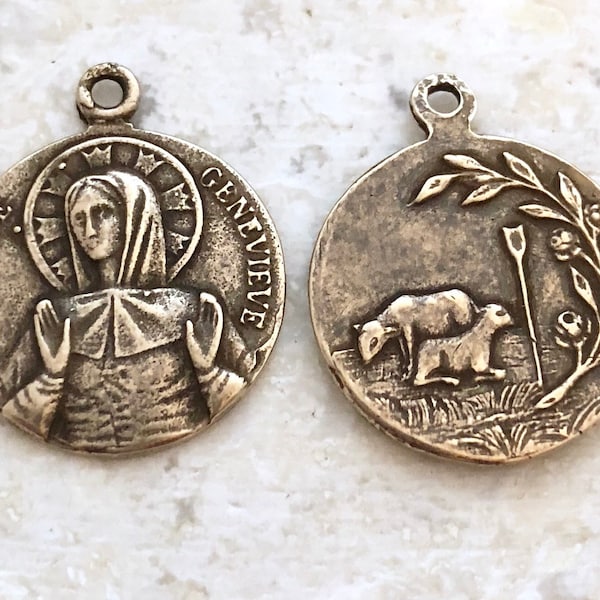 St. Genevieve Medal - Patron Saint of Paris - Bronze or Sterling Silver - Bronze Religious Medal - Religious Medal - Reproduction