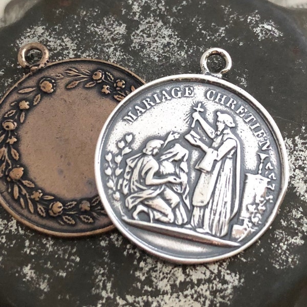 Marriage Medal - Bronze or Sterling Silver - Vintage Medal Replica - French Marriage Medal - Christian Marriage - Catholic (CD-321)