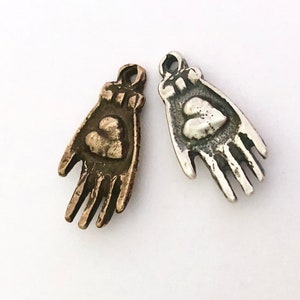 Helping Hand - Hand of Service - Hand with Heart - Charm - 1&quot; - Bronze or Sterling Silver (M-125)
