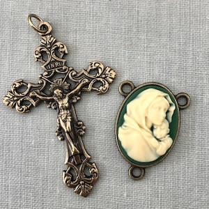 Rosary Set - Cameo Rosary - Filigree Crucifix - Madonna and Child - Rosary Set - Filigree Rosary - Bronze Tone Rosary Parts