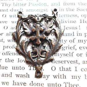 Rosary Center - Cross of Lorraine - 1 3/8&quot; - Bronze or Sterling Silver - French Rosary Supplies (R-1174)