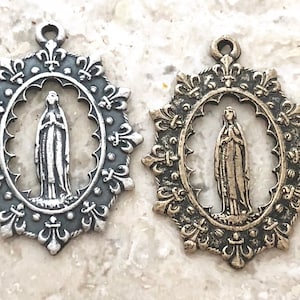 Religious Medal - Virgin Mary - Our Lady of Lourdes - Bronze or Sterling Silver - Delicate Heart - Reproduction - Made in the USA