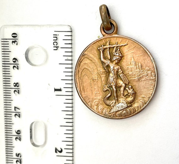 Extra Large St. Michael Medal - Real Antique Meda… - image 3