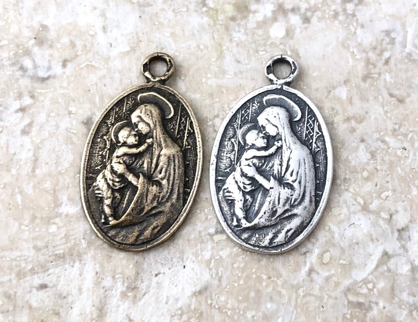 Madonna and Child Medal - Mary and Jesus - 3/4" - Bronze or Sterling ...