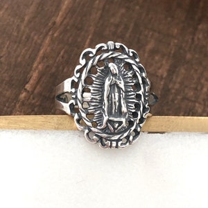 Guadalupe Ring - Size 7.5 - Sterling Silver Our Lady of Guadalupe Ring - Religious Ring - Caritas Dei