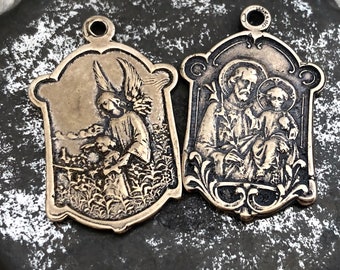 St. Joseph Medal - Guardian Angel Medal - Bronze or Sterling Silver - Vintage Medal Replica - Made in the USA