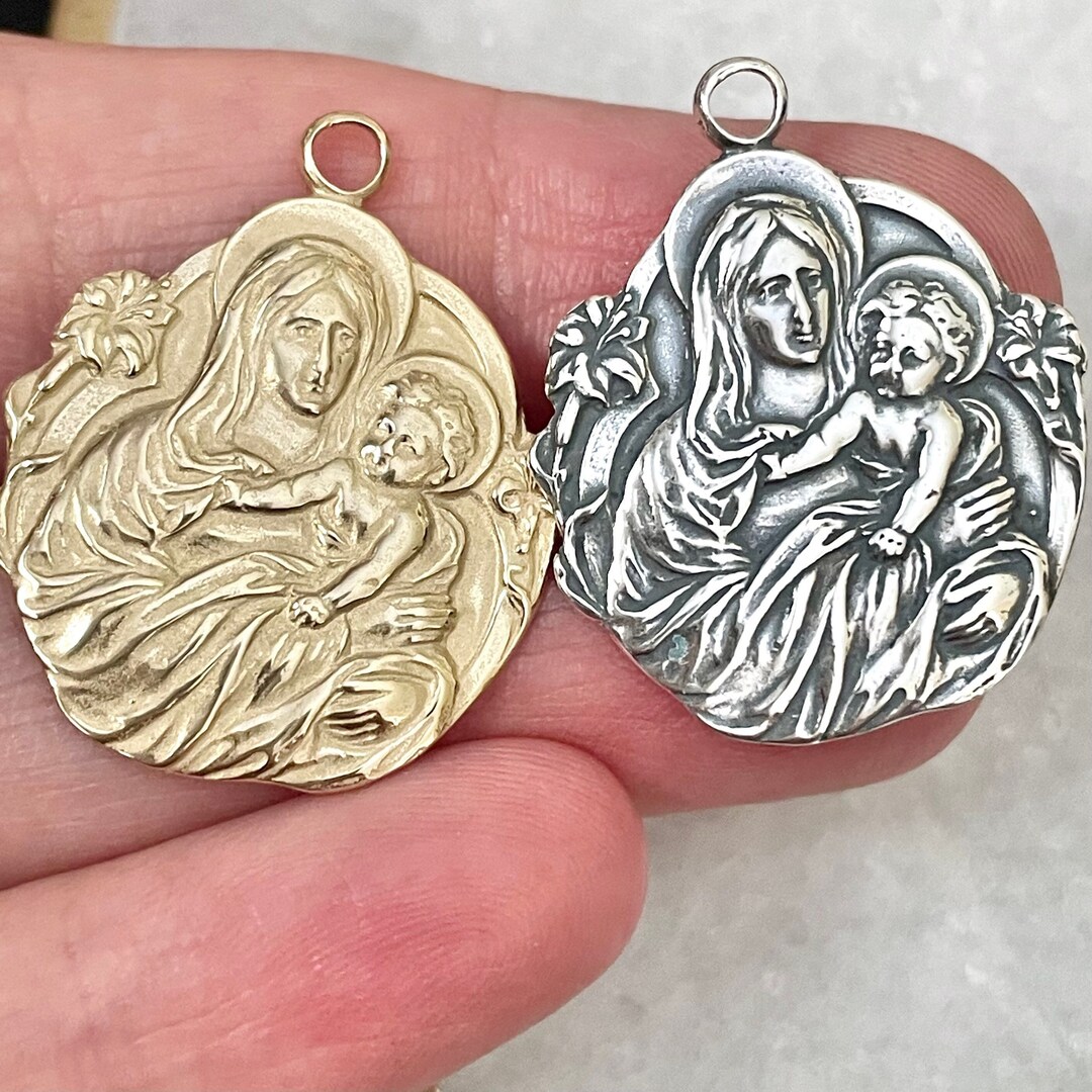 Madonna and Child Medal - Mary and Jesus - 1" - Bronze or Sterling ...