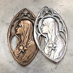 Large Mary Medal - Religious Medal - Virgin Mary - Annunciation - Bronze or Sterling Silver - Star - Reproduction - Made in the USA
