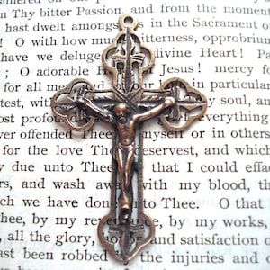 Fleur de Lis Crucifix  - 2&quot; - Bronze or Sterling Silver - Vintage Crucifix Replica - Made in the USA  (C-764)