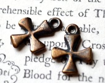 Small Crosses - 5/8"  - SET of TWO - Bronze or Sterling Silver - Vintage Cross Replica from Africa (M-028)