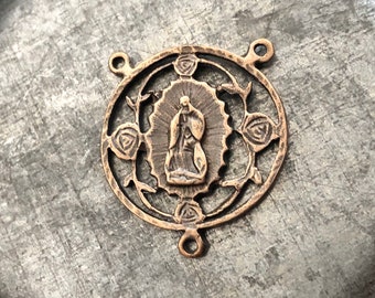 Our Lady of Guadalupe - Rosary Center - Bronze or Sterling Silver - Made in the USA (R58-1104)